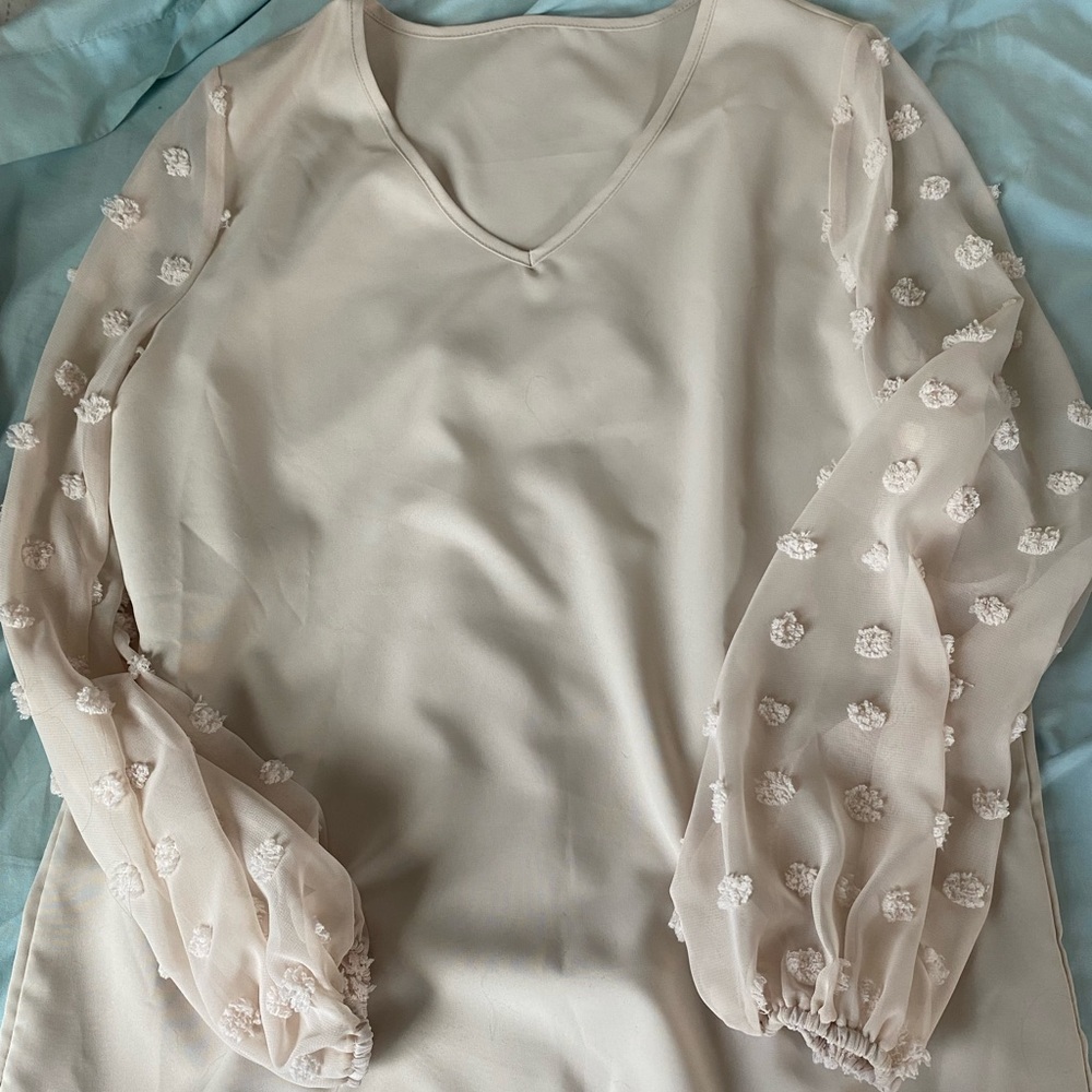 Crème top with sheer arms